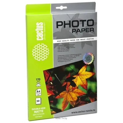 CACTUS Dvustoronnyaya matovaya A4 170 k/kv.m. 50 listov (CS-MA417050DS)